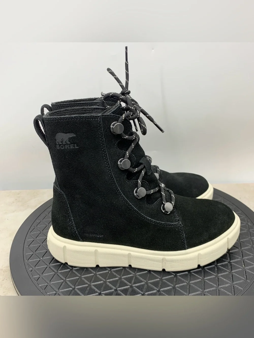 Sorel Explorer III Joan Boots Women Size 7 Shoes Black Suede Waterproof Sneaker